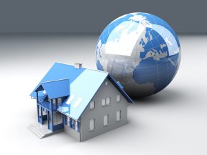 Real estate arround the World. 3D rendered Illustration.